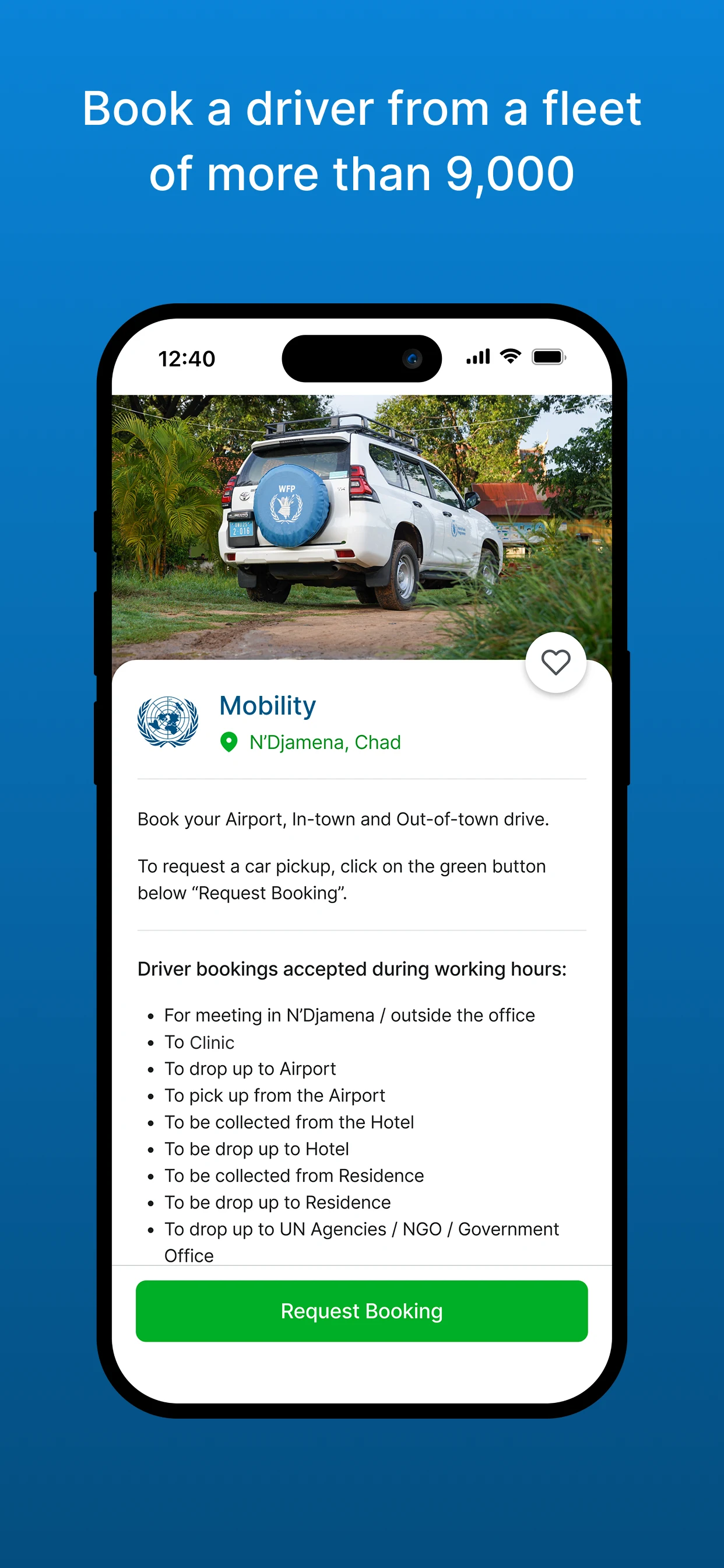UN System Booking Hub screenshot