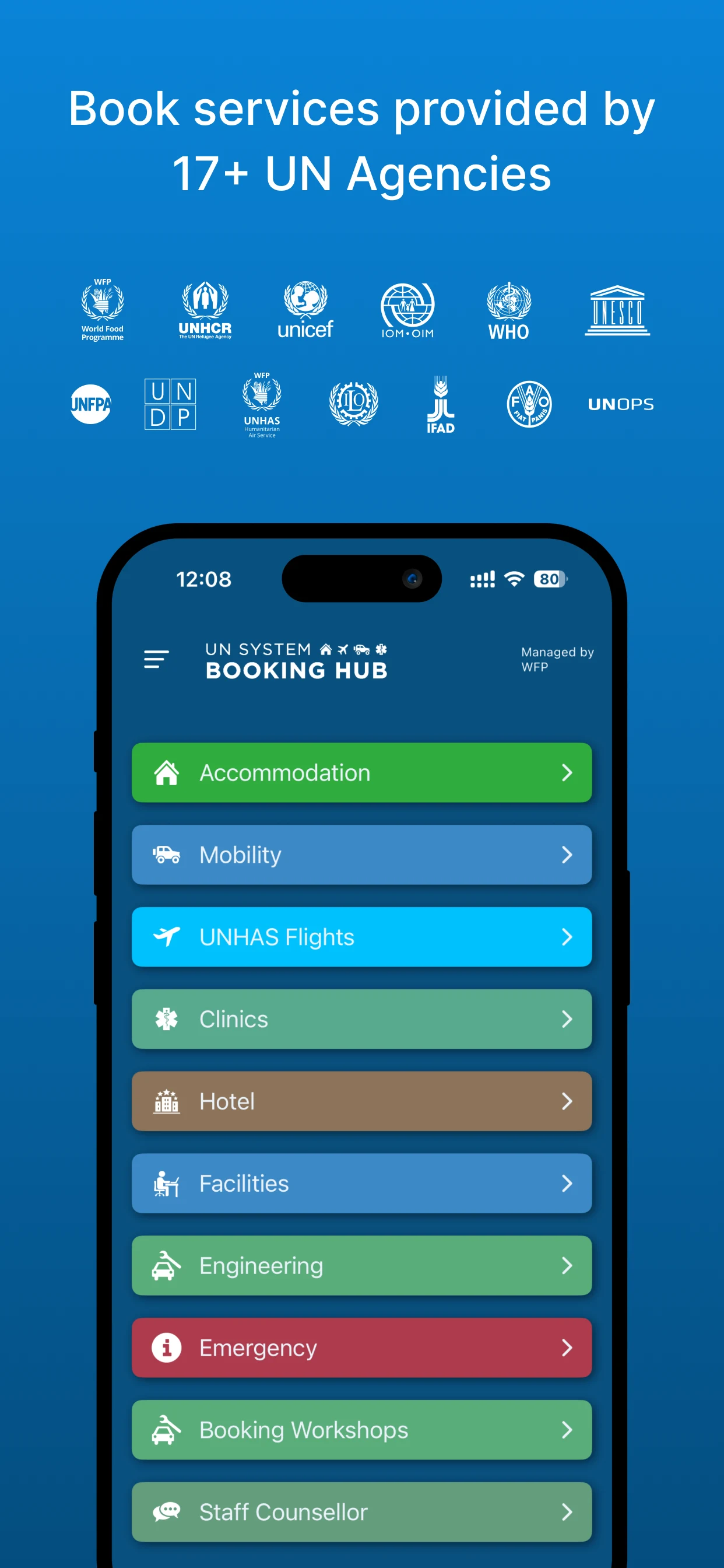 UN System Booking Hub screenshot